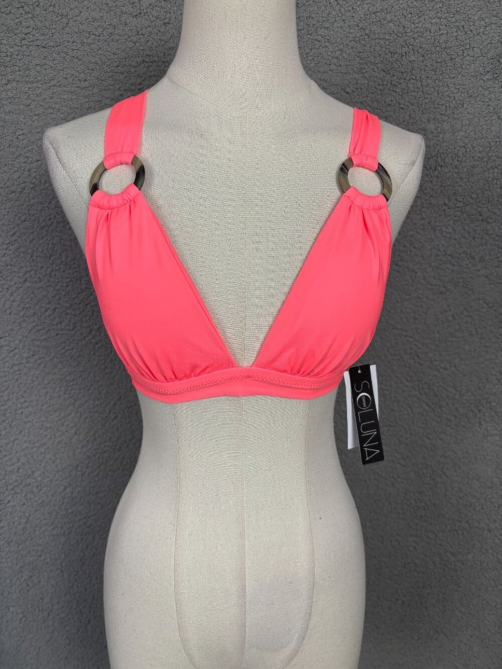 Soluna Pink Women's Bikini Top Ring Detail Small Recycled Nylon/Spandex NWT's.